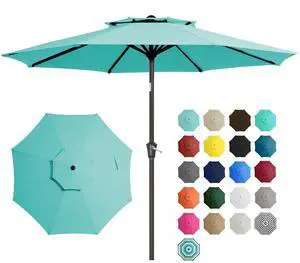 9' 2-Tiers Patio Umbrellas Outdoor Table Market Umbrella w/Push Button Tilt/Crank, 8 Sturdy Ribs, UV Protection Waterproof Sunproof(Teal) 9' 2-Tiers Patio Umbrellas Outdoor Table Market Umbrella w/Push Button Tilt/Crank, 8 Sturdy Ribs, UV Protection Waterproof Sunproof(Teal)