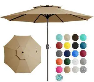 9' 2-Tiers Patio Umbrellas Outdoor Table Market Umbrella w/Push Button Tilt/Crank, 8 Sturdy Ribs, UV Protection Waterproof Sunproof(Tan) 9' 2-Tiers Patio Umbrellas Outdoor Table Market Umbrella w/Push Button Tilt/Crank, 8 Sturdy Ribs, UV Protection Waterproof Sunproof(Tan)