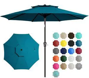 9' 2-Tiers Patio Umbrellas Outdoor Table Market Umbrella w/Push Button Tilt/Crank, 8 Sturdy Ribs, UV Protection Waterproof Sunproof(Cerulean) 9' 2-Tiers Patio Umbrellas Outdoor Table Market Umbrella w/Push Button Tilt/Crank, 8 Sturdy Ribs, UV Protection Waterproof Sunproof(Cerulean)