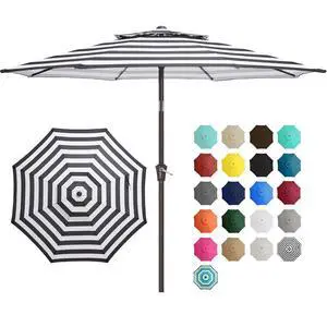 9' 2-Tiers Patio Umbrellas Outdoor Table Market Umbrella w/Push Button Tilt/Crank, 8 Sturdy Ribs, UV Protection Waterproof Sunproof(Black Striped) 9' 2-Tiers Patio Umbrellas Outdoor Table Market Umbrella w/Push Button Tilt/Crank, 8 Sturdy Ribs, UV Protection Waterproof Sunproof(Black Striped)