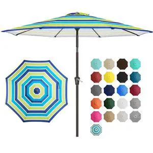 9' 2-Tiers Patio Umbrellas Outdoor Table Market Umbrella w/Push Button Tilt/Crank, 8 Sturdy Ribs, UV Protection Waterproof Sunproof(Blue Green Striped) 9' 2-Tiers Patio Umbrellas Outdoor Table Market Umbrella w/Push Button Tilt/Crank, 8 Sturdy Ribs, UV Protection Waterproof Sunproof(Blue Green Striped)