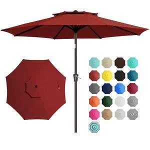 9 ft 2-Tiers Patio Umbrellas Outdoor Table Market Umbrella w/Push Button Tilt/Crank, 8 Sturdy Ribs, UV Protection Waterproof Sunproof(Red) 9 ft 2-Tiers Patio Umbrellas Outdoor Table Market Umbrella w/Push Button Tilt/Crank, 8 Sturdy Ribs, UV Protection Waterproof Sunproof(Red)