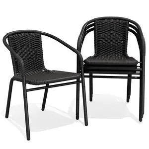 Outdoor Patio Rattan Dining Chairs Set of 4, All Weather Stackable Dining Chairs for Lawn, Restaurant, Garden, Black Outdoor Patio Rattan Dining Chairs Set of 4, All Weather Stackable Dining Chairs for Lawn, Restaurant, Garden, Black