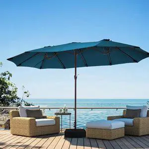 15ft Large Patio Umbrella with Base, Outdoor Rectangle Umbrella Double-Sided Market Umbrella with Stand for Pool, Deck, Backyard and Garden, Lake Blue 15ft Large Patio Umbrella with Base, Outdoor Rectangle Umbrella Double-Sided Market Umbrella with Stand for Pool, Deck, Backyard and Garden, Lake Blue