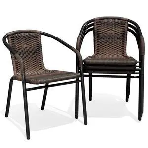 Outdoor Patio Rattan Dining Chairs Set of 4, All Weather Stackable Dining Chairs for Lawn, Restaurant, Garden, Brown Outdoor Patio Rattan Dining Chairs Set of 4, All Weather Stackable Dining Chairs for Lawn, Restaurant, Garden, Brown