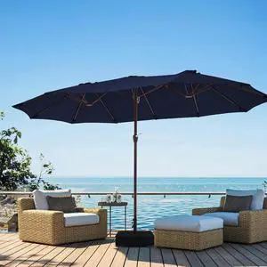 15ft Large Patio Umbrella with Base, Outdoor Rectangle Umbrella Double-Sided Market Umbrella with Stand for Pool, Deck, Backyard and Garden, Navy 15ft Large Patio Umbrella with Base, Outdoor Rectangle Umbrella Double-Sided Market Umbrella with Stand for Pool, Deck, Backyard and Garden, Navy