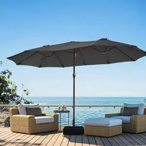 15ft Large Patio Umbrella with Base, Outdoor Rectangle Umbrella Double-Sided Market Umbrella with Stand for Pool, Deck, Backyard and Garden, Gray 15ft Large Patio Umbrella with Base, Outdoor Rectangle Umbrella Double-Sided Market Umbrella with Stand for Pool, Deck, Backyard and Garden, Gray