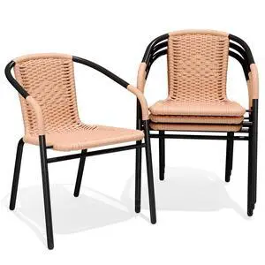 Outdoor Patio Rattan Dining Chairs Set of 4, All Weather Stackable Dining Chairs for Lawn, Restaurant, Garden, Beige Outdoor Patio Rattan Dining Chairs Set of 4, All Weather Stackable Dining Chairs for Lawn, Restaurant, Garden, Beige