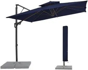 10x10 ft 2-Tier Cantilever Patio Umbrella, Large Square Outdoor Offset Umbrella with Double Top Vent and 360-degree Rotation for Garden, Deck, Pool, Patio, Navy 10x10 ft 2-Tier Cantilever Patio Umbrella, Large Square Outdoor Offset Umbrella with Double Top Vent and 360-degree Rotation for Garden, Deck, Pool, Patio, Navy
