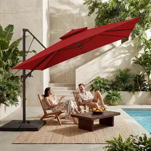 11x11 ft 2-Tier Cantilever Patio Umbrella, Large Square Outdoor Offset Umbrella with Double Top Vent and 360-degree Rotation for Garden, Deck, Pool, Patio, Red 11x11 ft 2-Tier Cantilever Patio Umbrella, Large Square Outdoor Offset Umbrella with Double Top Vent and 360-degree Rotation for Garden, Deck, Pool, Patio, Red
