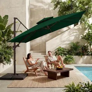 11x11 ft 2-Tier Cantilever Patio Umbrella, Large Square Outdoor Offset Umbrella with Double Top Vent and 360-degree Rotation for Garden, Deck, Pool, Patio, Dark Green 11x11 ft 2-Tier Cantilever Patio Umbrella, Large Square Outdoor Offset Umbrella with Double Top Vent and 360-degree Rotation for Garden, Deck, Pool, Patio, Dark Green
