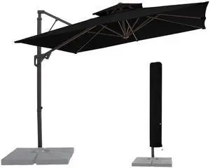 10x10 ft 2-Tier Cantilever Patio Umbrella, Large Square Outdoor Offset Umbrella with Double Top Vent and 360-degree Rotation for Garden, Deck, Pool, Patio, Black 10x10 ft 2-Tier Cantilever Patio Umbrella, Large Square Outdoor Offset Umbrella with Double Top Vent and 360-degree Rotation for Garden, Deck, Pool, Patio, Black