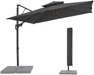 9x9 ft 2-Tier Cantilever Patio Umbrella, Large Square Outdoor Offset Umbrella with Double Top Vent and 360-degree Rotation for Garden, Deck, Pool, Patio, Gray 9x9 ft 2-Tier Cantilever Patio Umbrella, Large Square Outdoor Offset Umbrella with Double Top Vent and 360-degree Rotation for Garden, Deck, Pool, Patio, Gray