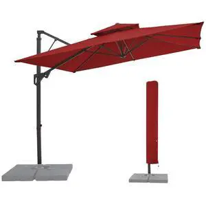 9x9 ft 2-Tier Cantilever Patio Umbrella, Large Square Outdoor Offset Umbrella with Double Top Vent and 360-degree Rotation for Garden, Deck, Pool, Patio, Red 9x9 ft 2-Tier Cantilever Patio Umbrella, Large Square Outdoor Offset Umbrella with Double Top Vent and 360-degree Rotation for Garden, Deck, Pool, Patio, Red