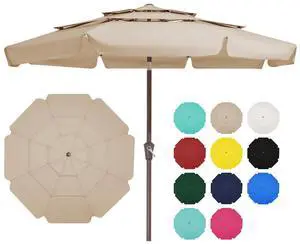 3 Tiers 9 FT Patio Umbrellas Outdoor Table Umbrella with Push Button Market Umbrella 8 Sturdy Ribs UV Protection Waterproof for Garden,Beige 3 Tiers 9 FT Patio Umbrellas Outdoor Table Umbrella with Push Button Market Umbrella 8 Sturdy Ribs UV Protection Waterproof for Garden,Beige