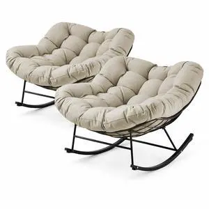 Papasan Rocking Chair Set of 2, Outdoor Indoor Oversized Comfy Patio Chairs, Rocking Egg Chair for Bedroom, Living Room, Garden, Porch, Lawn, Beige Papasan Rocking Chair Set of 2, Outdoor Indoor Oversized Comfy Patio Chairs, Rocking Egg Chair for Bedroom, Living Room, Garden, Porch, Lawn, Beige