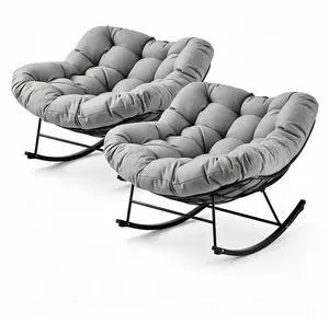 Papasan Rocking Chair Set of 2, Outdoor Indoor Oversized Comfy Patio Chairs, Rocking Egg Chair for Bedroom, Living Room, Garden, Porch, Lawn, Grey Papasan Rocking Chair Set of 2, Outdoor Indoor Oversized Comfy Patio Chairs, Rocking Egg Chair for Bedroom, Living Room, Garden, Porch, Lawn, Grey