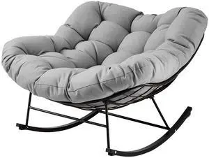 Outdoor Papasan Rocking Chair, Oversized Patio Rocker, Comfy Egg Chair for Bedroom, Living Room, Garden, Porch, Lawn, Grey Outdoor Papasan Rocking Chair, Oversized Patio Rocker, Comfy Egg Chair for Bedroom, Living Room, Garden, Porch, Lawn, Grey