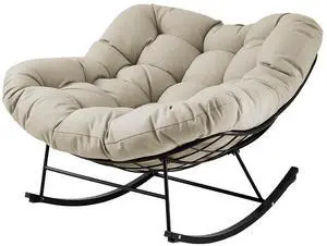 Outdoor Papasan Rocking Chair, Oversized Patio Rocker, Comfy Egg Chair for Bedroom, Living Room, Garden, Porch, Lawn, Beige Outdoor Papasan Rocking Chair, Oversized Patio Rocker, Comfy Egg Chair for Bedroom, Living Room, Garden, Porch, Lawn, Beige