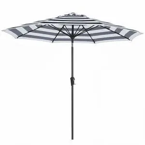 9FT Outdoor Patio Umbrella, Market Table Umbrella with 8 Fiberglass Ribs, Pool Umbrella with Tilt and Crank, UV Protection Lightweight & Wind-Resistant for Lawn, Garden, Deck and Backyard, Black-White 9FT Outdoor Patio Umbrella, Market Table Umbrella with 8 Fiberglass Ribs, Pool Umbrella with Tilt and Crank, UV Protection Lightweight & Wind-Resistant for Lawn, Garden, Deck and Backyard, Black-White