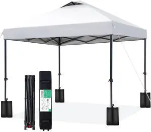 10x10 ft Pop Up Canopy Tent, Heavy Duty Outdoor Canopy with 1-Push Instant Setup, Commercial Tent with Roller Bag, 4 Sandbags and 8 Stakes, Water-Resistant, White 10x10 ft Pop Up Canopy Tent, Heavy Duty Outdoor Canopy with 1-Push Instant Setup, Commercial Tent with Roller Bag, 4 Sandbags and 8 Stakes, Water-Resistant, White