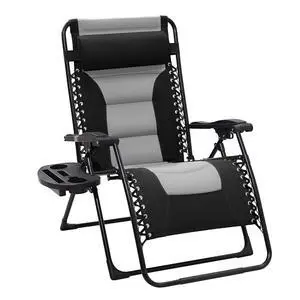 Oversized Padded Zero Gravity Chairs, Folding Lounge Chair Outdoor Patio Recliner, Anti Gravity Chair for Backyard with Headrest, Cup Holder, Side Tray, Polyester Mesh - Black/Gray Oversized Padded Zero Gravity Chairs, Folding Lounge Chair Outdoor Patio Recliner, Anti Gravity Chair for Backyard with Headrest, Cup Holder, Side Tray, Polyester Mesh - Black/Gray