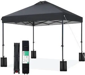 10x10 ft Pop Up Canopy Tent, Heavy Duty Outdoor Canopy with 1-Push Instant Setup, Commercial Tent with Roller Bag, 4 Sandbags and 8 Stakes, Water-Resistant, Gray 10x10 ft Pop Up Canopy Tent, Heavy Duty Outdoor Canopy with 1-Push Instant Setup, Commercial Tent with Roller Bag, 4 Sandbags and 8 Stakes, Water-Resistant, Gray