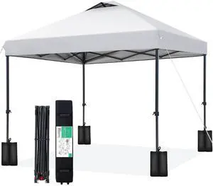 10x10 ft Pop Up Canopy Tent, Heavy Duty Outdoor Canopy with 1-Push Instant Setup, Commercial Tent with Roller Bag, 4 Sandbags and 8 Stakes, Water-Resistant, Off-White 10x10 ft Pop Up Canopy Tent, Heavy Duty Outdoor Canopy with 1-Push Instant Setup, Commercial Tent with Roller Bag, 4 Sandbags and 8 Stakes, Water-Resistant, Off-White