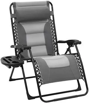 Oversized Padded Zero Gravity Chairs, Folding Lounge Chair Outdoor Patio Recliner, Anti Gravity Chair for Backyard with Headrest, Cup Holder, Side Tray, Polyester Mesh - Gray/Light Gray Oversized Padded Zero Gravity Chairs, Folding Lounge Chair Outdoor Patio Recliner, Anti Gravity Chair for Backyard with Headrest, Cup Holder, Side Tray, Polyester Mesh - Gray/Light Gray