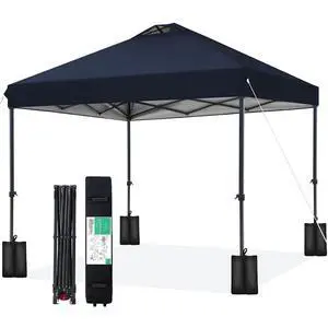 10x10 ft Pop Up Canopy Tent, Heavy Duty Outdoor Canopy with 1-Push Instant Setup, Commercial Tent with Roller Bag, 4 Sandbags and 8 Stakes, Water-Resistant Navy-Blue 10x10 ft Pop Up Canopy Tent, Heavy Duty Outdoor Canopy with 1-Push Instant Setup, Commercial Tent with Roller Bag, 4 Sandbags and 8 Stakes, Water-Resistant Navy-Blue