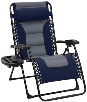 Oversized Padded Zero Gravity Chairs, Folding Lounge Chair Outdoor Patio Recliner, Anti Gravity Chair for Backyard with Headrest, Cup Holder, Side Tray, Polyester Mesh - Navy/Gray Oversized Padded Zero Gravity Chairs, Folding Lounge Chair Outdoor Patio Recliner, Anti Gravity Chair for Backyard with Headrest, Cup Holder, Side Tray, Polyester Mesh - Navy/Gray