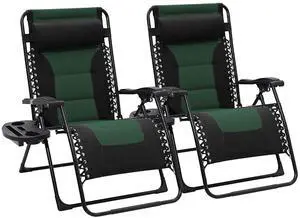 Oversized Padded Zero Gravity Chairs Set of 2, Folding Lounge Chair Outdoor Patio Recliner, Anti Gravity Chair for Backyard with Headrest, Cup Holder, Side Tray, Polyester Mesh - Black/Green Oversized Padded Zero Gravity Chairs Set of 2, Folding Lounge Chair Outdoor Patio Recliner, Anti Gravity Chair for Backyard with Headrest, Cup Holder, Side Tray, Polyester Mesh - Black/Green