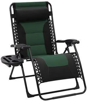 Oversized Padded Zero Gravity Chairs, Folding Lounge Chair Outdoor Patio Recliner, Anti Gravity Chair for Backyard with Headrest, Cup Holder, Side Tray, Polyester Mesh - Black/Dark Green Oversized Padded Zero Gravity Chairs, Folding Lounge Chair Outdoor Patio Recliner, Anti Gravity Chair for Backyard with Headrest, Cup Holder, Side Tray, Polyester Mesh - Black/Dark Green