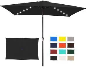 6.5x10 ft Rectangular LED Lighted Patio Umbrellas Outdoor Solar Table Market Umbrella w/Push Button Tilt/Crank, 6 Sturdy Ribs, UV Protection Waterproof Sunproof(Black) 6.5x10 ft Rectangular LED Lighted Patio Umbrellas Outdoor Solar Table Market Umbrella w/Push Button Tilt/Crank, 6 Sturdy Ribs, UV Protection Waterproof Sunproof(Black)