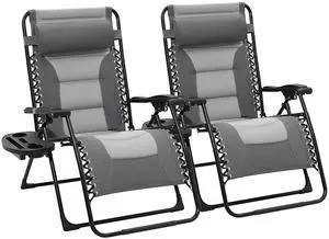Oversized Padded Zero Gravity Chairs Set of 2, Folding Lounge Chair Outdoor Patio Recliner, Anti Gravity Chair for Backyard - Gray/Light Gray Oversized Padded Zero Gravity Chairs Set of 2, Folding Lounge Chair Outdoor Patio Recliner, Anti Gravity Chair for Backyard - Gray/Light Gray