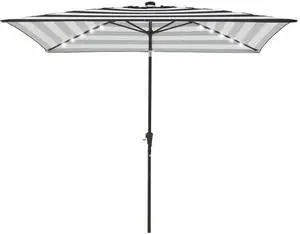 6.5x10 ft Rectangular LED Lighted Patio Umbrellas Outdoor Solar Table Market Umbrella w/Push Button Tilt/Crank, 6 Sturdy Ribs, UV Protection Waterproof Sunproof(Black-White Stripe) 6.5x10 ft Rectangular LED Lighted Patio Umbrellas Outdoor Solar Table Market Umbrella w/Push Button Tilt/Crank, 6 Sturdy Ribs, UV Protection Waterproof Sunproof(Black-White Stripe)