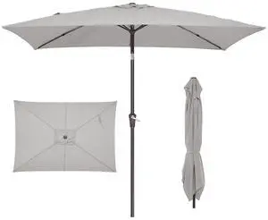 6.5x10 ft Rectangular Patio Umbrellas Rectangle Outdoor Umbrella with Push Button Tilt and Crank, Market Table Umbrella 6 Sturdy Ribs UV Protection for Poolside Garden Backyard Deck, Foggy Gray 6.5x10 ft Rectangular Patio Umbrellas Rectangle Outdoor Umbrella with Push Button Tilt and Crank, Market Table Umbrella 6 Sturdy Ribs UV Protection for Poolside Garden Backyard Deck, Foggy Gray