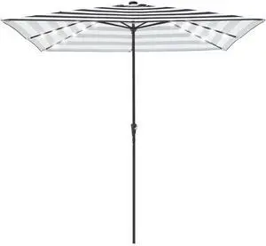 8x10 ft Rectangular LED Lighted Patio Umbrellas Outdoor Solar Table Market Umbrella w/Crank, 8 Sturdy Ribs, UV Protection Waterproof Sunproof(Black-White Stripe) 8x10 ft Rectangular LED Lighted Patio Umbrellas Outdoor Solar Table Market Umbrella w/Crank, 8 Sturdy Ribs, UV Protection Waterproof Sunproof(Black-White Stripe)