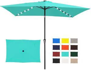 6.5x10 ft Rectangular LED Lighted Patio Umbrellas Outdoor Solar Table Market Umbrella w/Push Button Tilt/Crank, 6 Sturdy Ribs, UV Protection Waterproof Sunproof(Teal) 6.5x10 ft Rectangular LED Lighted Patio Umbrellas Outdoor Solar Table Market Umbrella w/Push Button Tilt/Crank, 6 Sturdy Ribs, UV Protection Waterproof Sunproof(Teal)