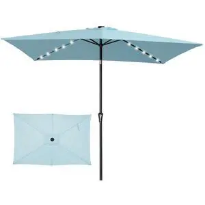 6.5x10 ft Rectangular LED Lighted Patio Umbrellas Outdoor Solar Table Market Umbrella w/Push Button Tilt/Crank, 6 Sturdy Ribs, UV Protection Waterproof Sunproof(Lake Blue) 6.5x10 ft Rectangular LED Lighted Patio Umbrellas Outdoor Solar Table Market Umbrella w/Push Button Tilt/Crank, 6 Sturdy Ribs, UV Protection Waterproof Sunproof(Lake Blue)