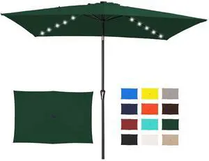 6.5x10 ft Rectangular LED Lighted Patio Umbrellas Outdoor Solar Table Market Umbrella w/Push Button Tilt/Crank, 6 Sturdy Ribs, UV Protection Waterproof Sunproof(Dark Green) 6.5x10 ft Rectangular LED Lighted Patio Umbrellas Outdoor Solar Table Market Umbrella w/Push Button Tilt/Crank, 6 Sturdy Ribs, UV Protection Waterproof Sunproof(Dark Green)