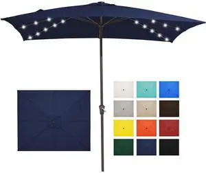 8x10 ft Rectangular LED Lighted Patio Umbrellas Outdoor Solar Table Market Umbrella w/Crank, 8 Sturdy Ribs, UV Protection Waterproof Sunproof(Dark Blue) 8x10 ft Rectangular LED Lighted Patio Umbrellas Outdoor Solar Table Market Umbrella w/Crank, 8 Sturdy Ribs, UV Protection Waterproof Sunproof(Dark Blue)