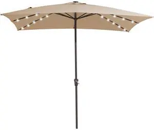 8x10 ft Rectangular LED Lighted Patio Umbrellas Outdoor Solar Table Market Umbrella w/Crank, 8 Sturdy Ribs, UV Protection Waterproof Sunproof(Beige) 8x10 ft Rectangular LED Lighted Patio Umbrellas Outdoor Solar Table Market Umbrella w/Crank, 8 Sturdy Ribs, UV Protection Waterproof Sunproof(Beige)