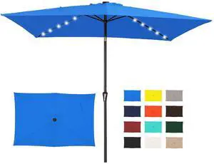 6.5x10 ft Rectangular LED Lighted Patio Umbrellas Outdoor Solar Table Market Umbrella w/Push Button Tilt/Crank, 6 Sturdy Ribs, UV Protection Waterproof Sunproof(Royal Blue) 6.5x10 ft Rectangular LED Lighted Patio Umbrellas Outdoor Solar Table Market Umbrella w/Push Button Tilt/Crank, 6 Sturdy Ribs, UV Protection Waterproof Sunproof(Royal Blue)