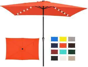 6.5x10 ft Rectangular LED Lighted Patio Umbrellas Outdoor Solar Table Market Umbrella w/Push Button Tilt/Crank, 6 Sturdy Ribs, UV Protection Waterproof Sunproof(Orange) 6.5x10 ft Rectangular LED Lighted Patio Umbrellas Outdoor Solar Table Market Umbrella w/Push Button Tilt/Crank, 6 Sturdy Ribs, UV Protection Waterproof Sunproof(Orange)
