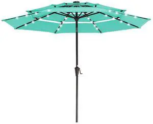 3 Tiers Patio Umbrella with Solar Lights 9ft Outdoor Market Table Umbrellas with Push Button Tilt for Outside Pool Garden, Peacock Blue 3 Tiers Patio Umbrella with Solar Lights 9ft Outdoor Market Table Umbrellas with Push Button Tilt for Outside Pool Garden, Peacock Blue