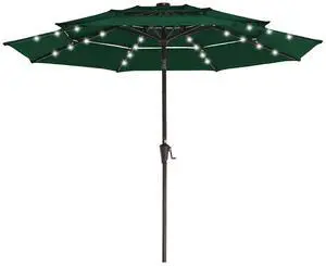 3 Tiers Patio Umbrella with Solar Lights 9ft Outdoor Market Table Umbrellas with Push Button Tilt for Outside Pool Garden, Dark Green 3 Tiers Patio Umbrella with Solar Lights 9ft Outdoor Market Table Umbrellas with Push Button Tilt for Outside Pool Garden, Dark Green