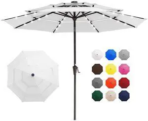 3 Tiers Patio Umbrella with Solar Lights 9ft Outdoor Market Table Umbrellas with Push Button Tilt for Outside Pool Garden, Creamy-white 3 Tiers Patio Umbrella with Solar Lights 9ft Outdoor Market Table Umbrellas with Push Button Tilt for Outside Pool Garden, Creamy-white