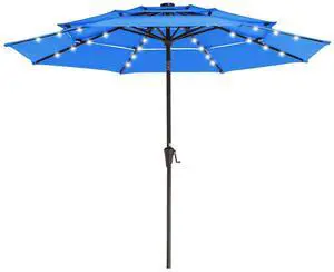 3 Tiers Patio Umbrella with Solar Lights 9ft Outdoor Market Table Umbrellas with Push Button Tilt for Outside Pool Garden, Royal Blue 3 Tiers Patio Umbrella with Solar Lights 9ft Outdoor Market Table Umbrellas with Push Button Tilt for Outside Pool Garden, Royal Blue
