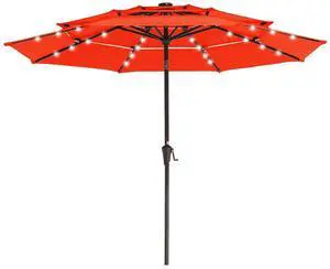 3 Tiers Patio Umbrella with Solar Lights 9ft Outdoor Market Table Umbrellas with Push Button Tilt for Outside Pool Garden, Orange 3 Tiers Patio Umbrella with Solar Lights 9ft Outdoor Market Table Umbrellas with Push Button Tilt for Outside Pool Garden, Orange